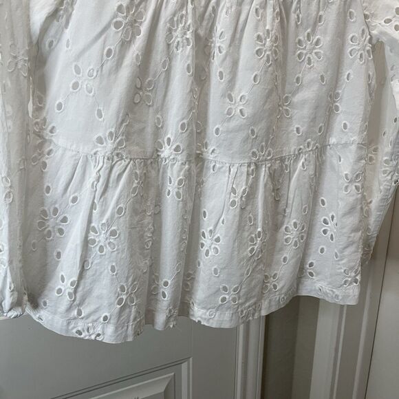 J. Crew Factory Womens Eyelet Tiered Long Sleeve Top Size XS White Keyhole - Picture 3 of 12